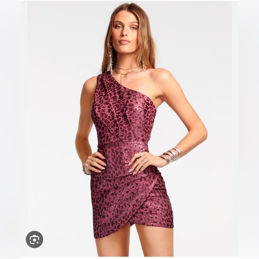 NWT Ramy Brook Exclusive Linda One-Shoulder Mini Dress in Pink Animal Print